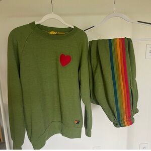 Aviator Nation Olive Green Set with Red Heart Patch